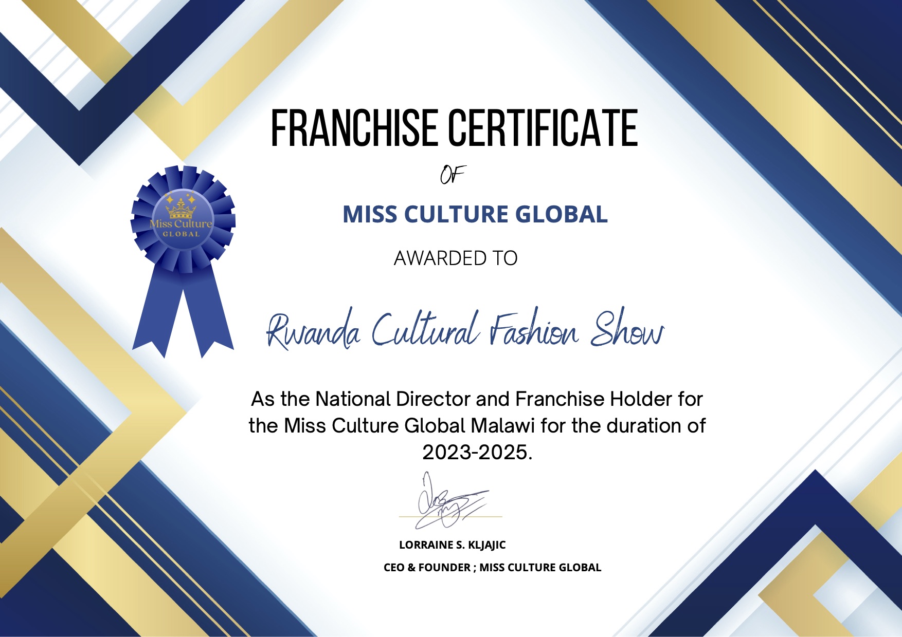 Miss Culture Global Franchise Certificate 1
