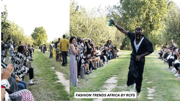 In the photo from right is Moses Turahirwa Creative Designer of Moshions on the runway during the Inzozi Fashion Experience 2024, 14 September , in Italy [Photo Credit: KS1]